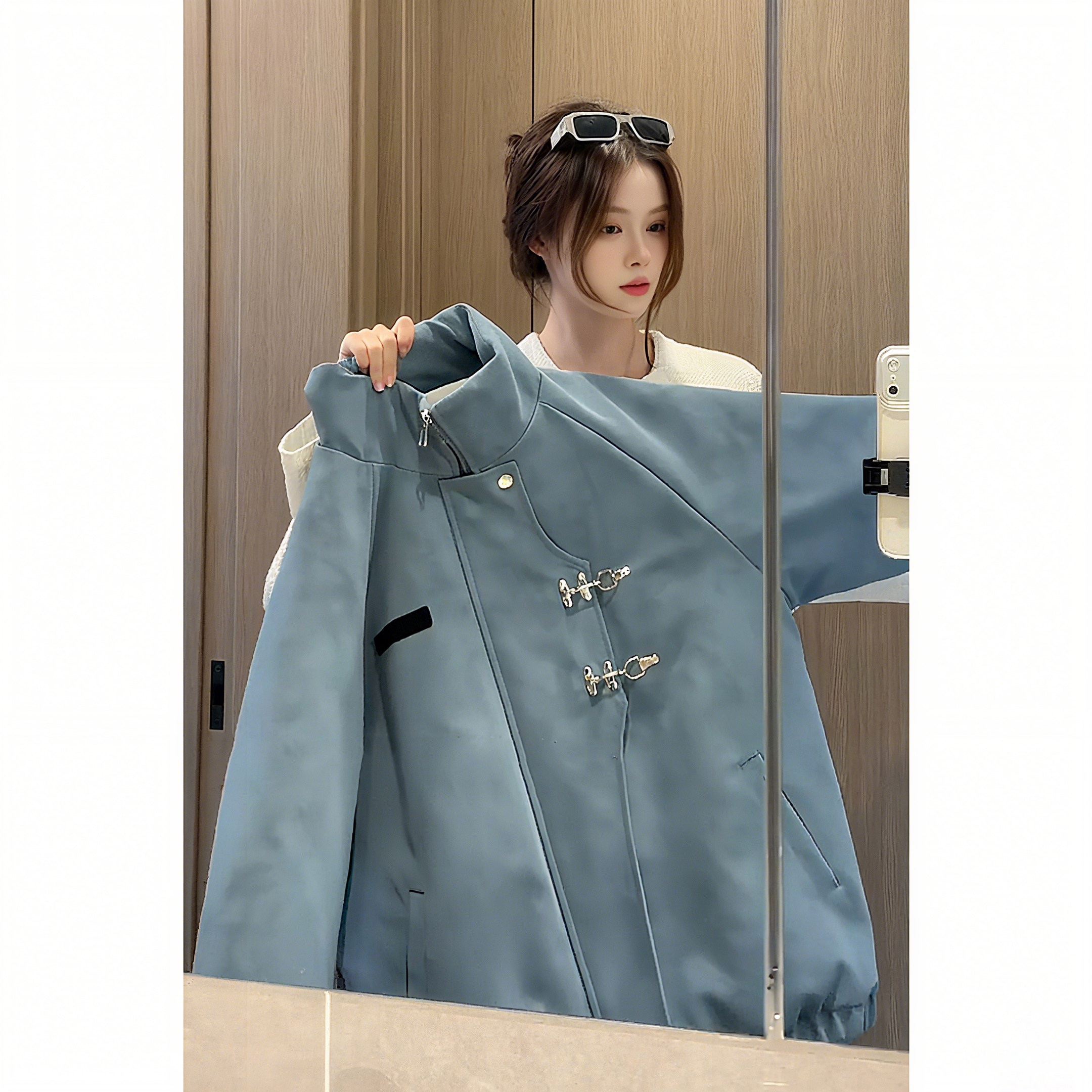 蓝色扎染雾面pu皮棉服外套男款冬季加厚工装夹克棉袄夹棉保暖棉衣