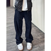 水洗蓝色牛仔休闲裤 子不贴腿微喇运动卫裤 男春季 青少年帅气加绒裤