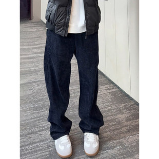 水洗蓝色牛仔休闲裤男春季青少年帅气加绒裤子不贴腿微喇运动卫裤