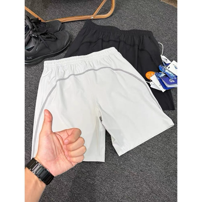 白色美式运动冰丝短裤男夏季透气健身训练速干裤子篮球骑行四分裤