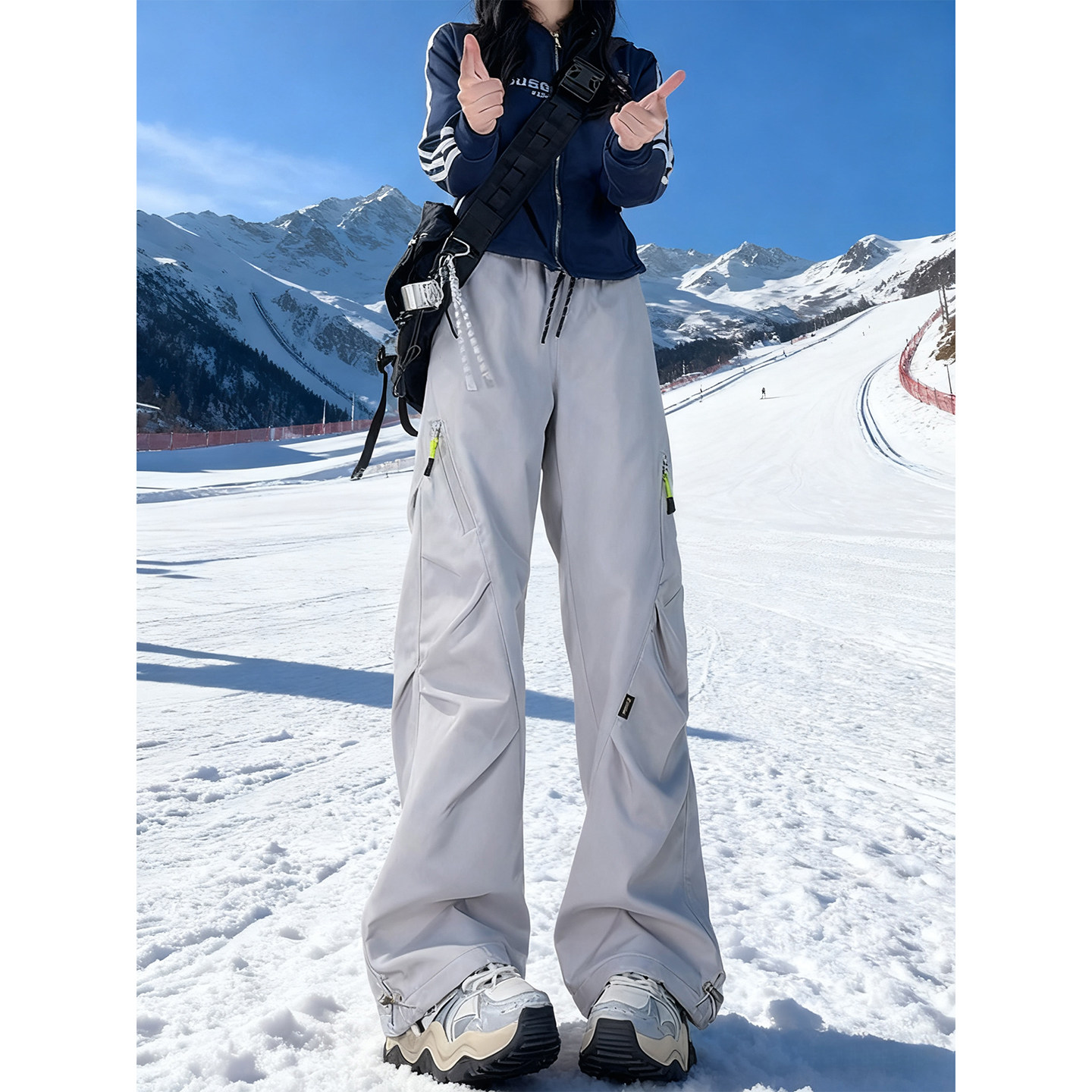 滑雪裤男秋冬加绒加厚伞兵工装裤