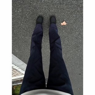 藏青色斜切弯刀裤子男款春季显瘦显腿长微喇裤直筒运动休闲冲锋裤