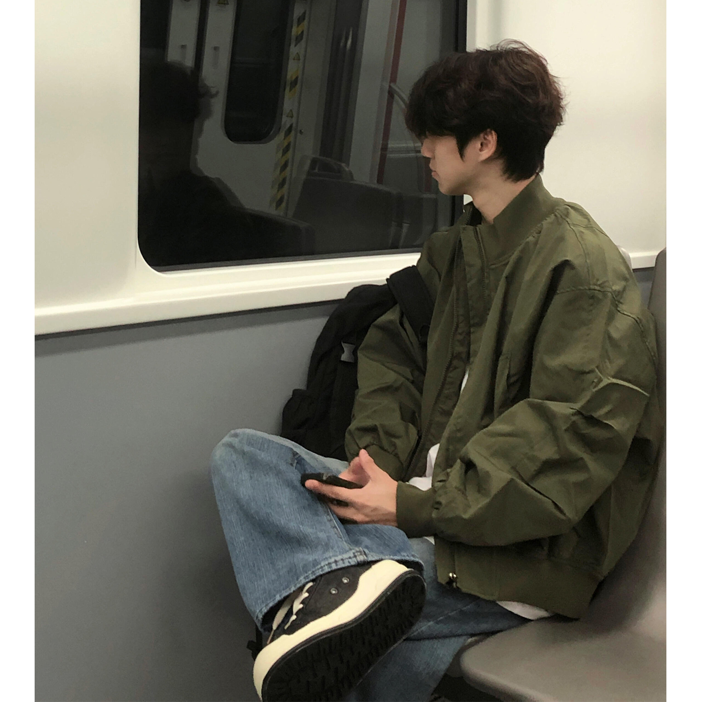 军绿色美式飞行夹克棉袄男款冬季廓形工装棉服外套短款夹棉棒球服