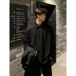黑色翻领长袖polo衫男秋冬加绒西装内搭上衣修身成熟稳重男装卫衣