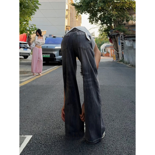 竹节纹美式复古微喇牛仔裤男款夏季高个子加长裤子高腰显瘦阔腿裤