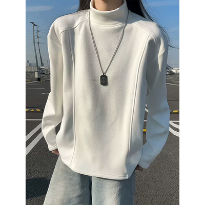 德绒加厚打底衫拼接正肩加绒卫衣