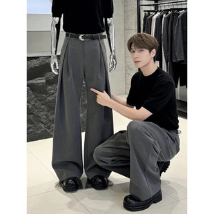 直筒休闲裤 廓形打褶西裤 春夏季 子男款 垂坠感高级感痞帅弯刀阔腿裤
