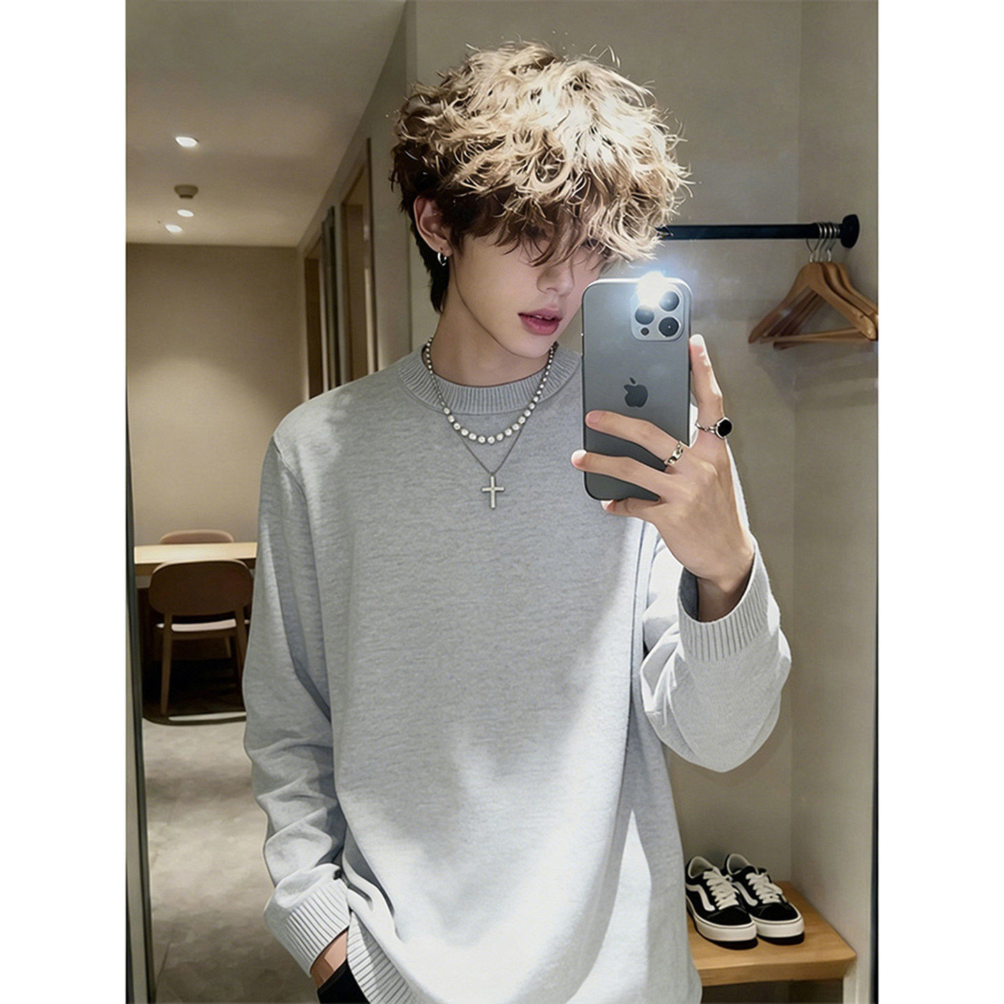 cleanfit浅灰色圆领毛衣男款冬季内搭加绒打底衫慵懒加厚针织外套,男装,针织衫/毛衣,淘宝优惠券,粉丝福利购,淘宝优惠卷