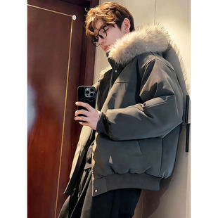 座山雕连帽毛领羽绒派克棉服男冬季加厚保暖棉衣外套短款夹克棉袄