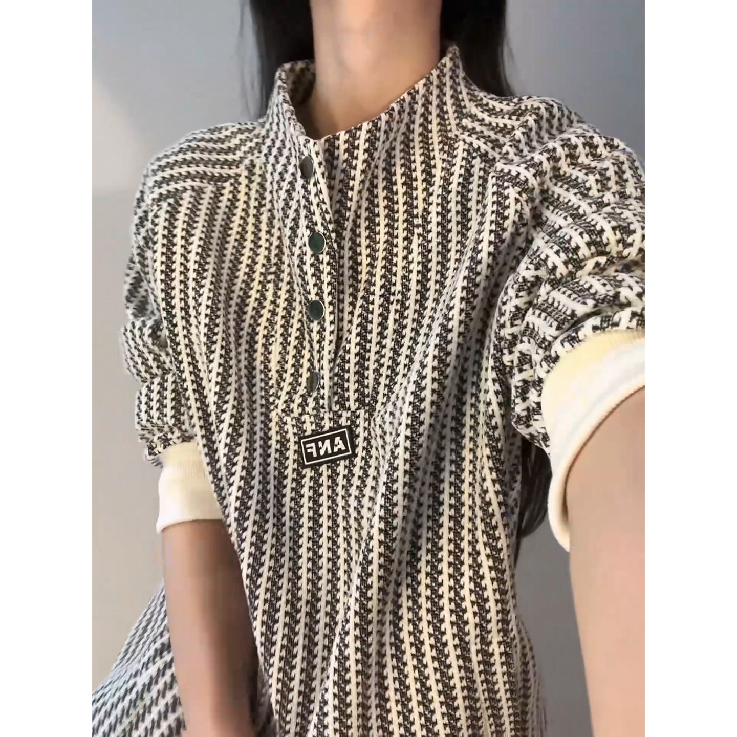 排扣立领卫衣男美式正肩硬挺外套