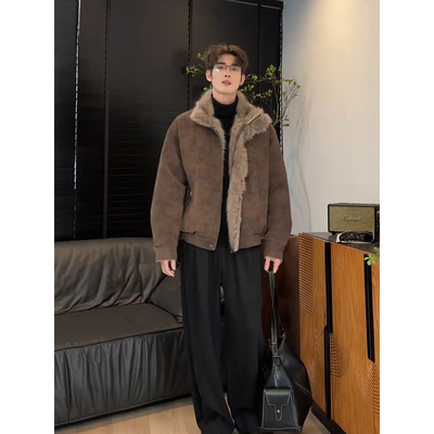 座山雕毛领棉服男款皮毛一体外套