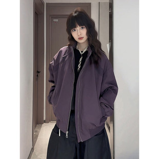 工装 紫色美式 廓形短款 春季 外套解构情侣冲锋衣 立领飞行夹克男女款