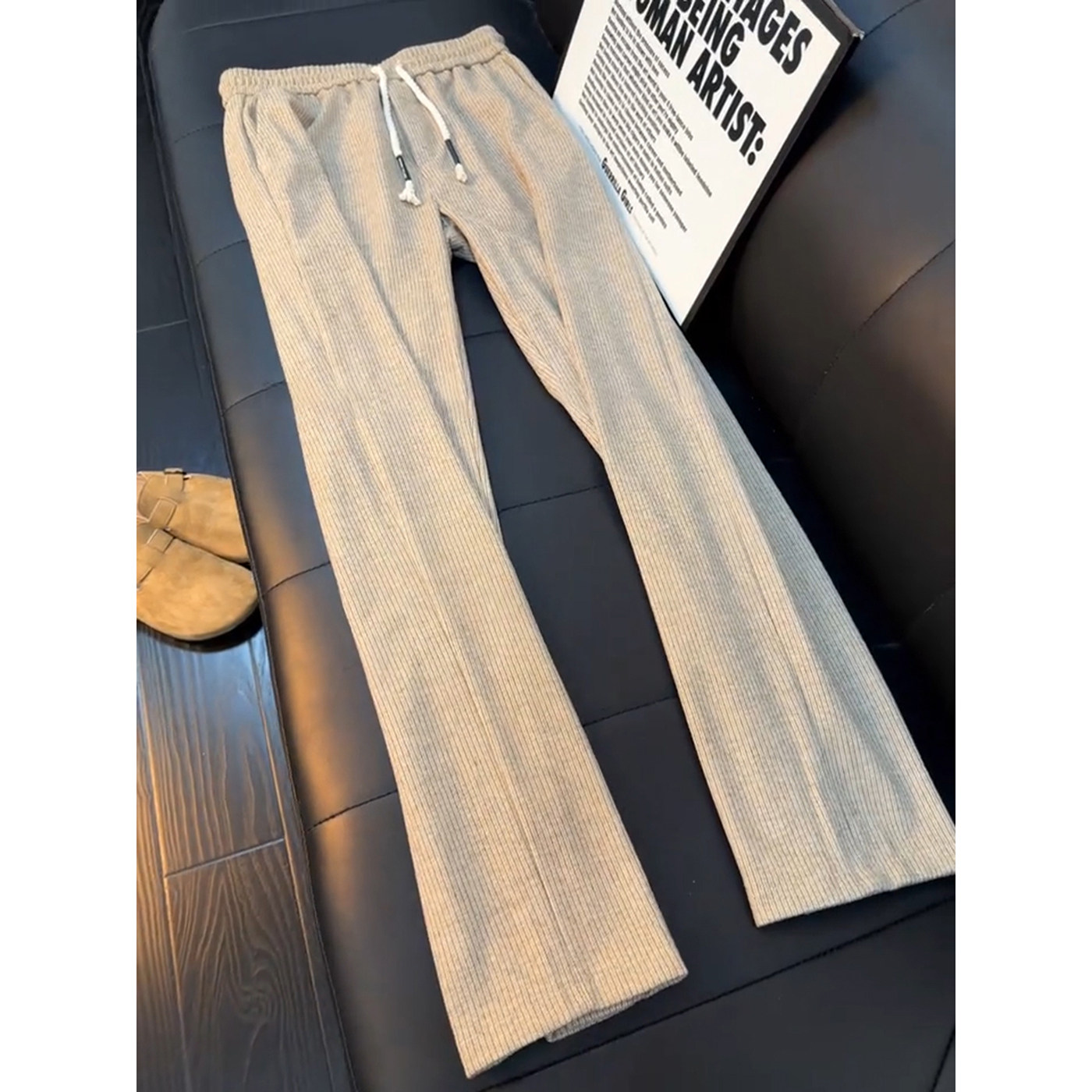 美式复古灯芯绒裤子男冬季老钱风直筒针织卫裤垂感宽松运动休闲裤,男装,休闲裤,淘宝优惠券,粉丝福利购,淘宝优惠卷