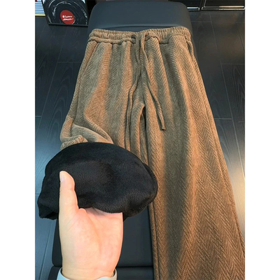 垂感裤子男秋冬加绒加厚针织卫裤