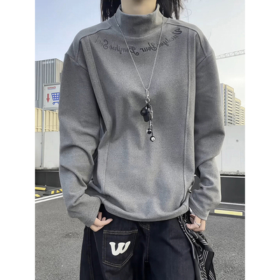 半高领德绒打底衫男拼接正肩卫衣