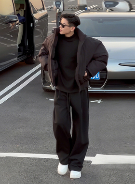 cleanfit黑色加绒卫裤男款秋冬痞帅高级感弯刀裤子美式运动休闲裤