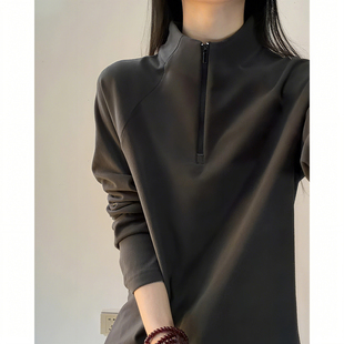 立领保暖卫衣内搭重磅运动长袖 半拉链德绒打底衫 美式 冬季 t恤 男款