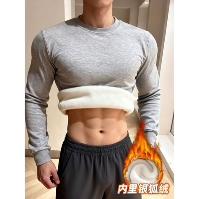 加绒加厚卫衣男健身运动长袖t恤