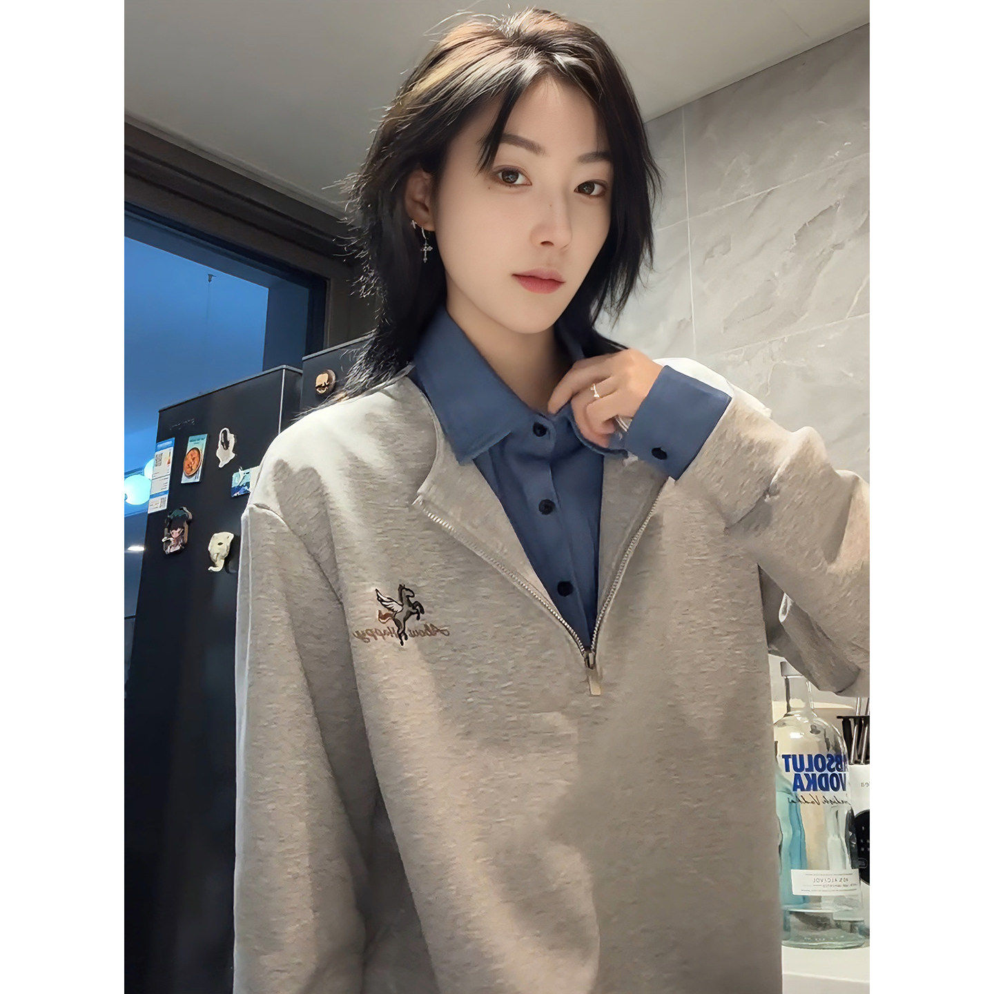 学院风假两件衬衫领卫衣男女款秋冬半拉链上衣内搭翻领长袖polo衫 - 韩顶派旗舰店出品