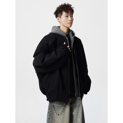 撞色连帽卫衣外套男美式飞行夹克