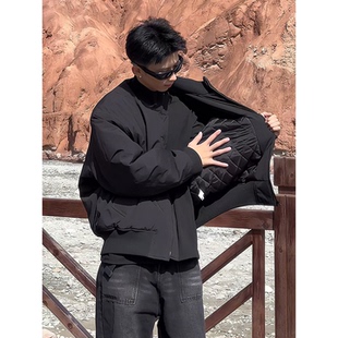 黑色美式飞行夹克棉服男款冬季bomber棉袄外套廓形加厚夹棉棒球服