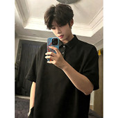 polo衫 男款 夏季 黑色翻领短袖 重磅硬挺正肩t恤高级感痞帅打底半袖