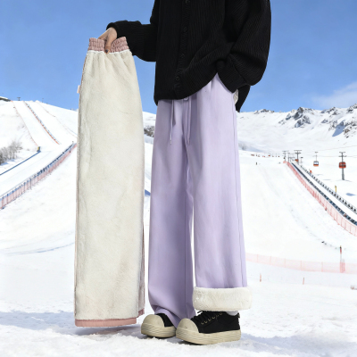 紫色滑雪裤男女加绒加厚保暖棉裤