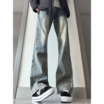 加绒微喇牛仔裤冬季美式高街裤子