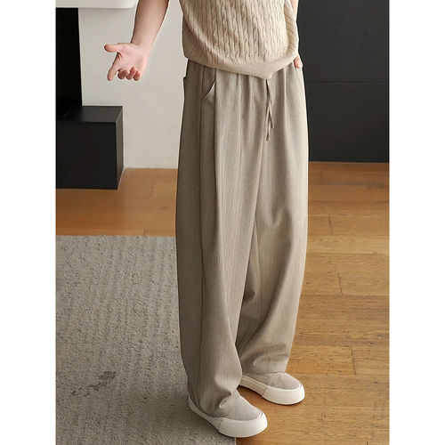 亚麻色冰丝速干裤子男款夏季复古