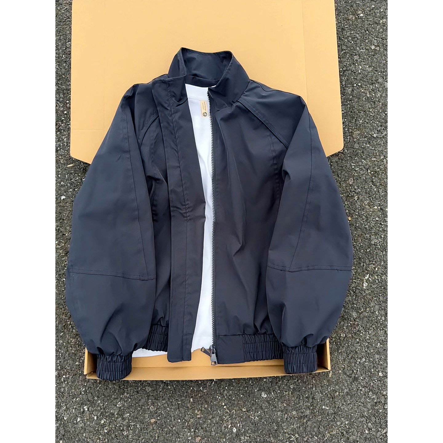 藏青色美式复古外套男春季立领飞行夹克cleanfit高级感工装冲锋衣