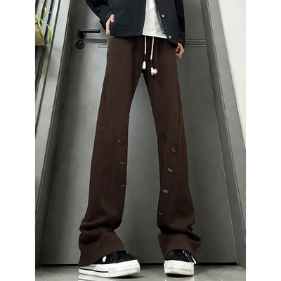 棕色裤子男秋冬刺绣加绒运动卫裤