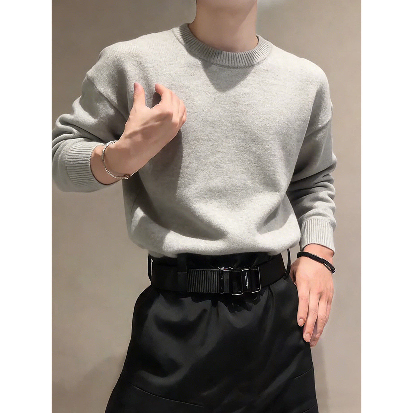 浅灰色加绒加厚毛衣男款冬季人夫感慵懒风针织衫修身内搭打底上衣,男装,针织衫/毛衣,淘宝优惠券,粉丝福利购,淘宝优惠卷