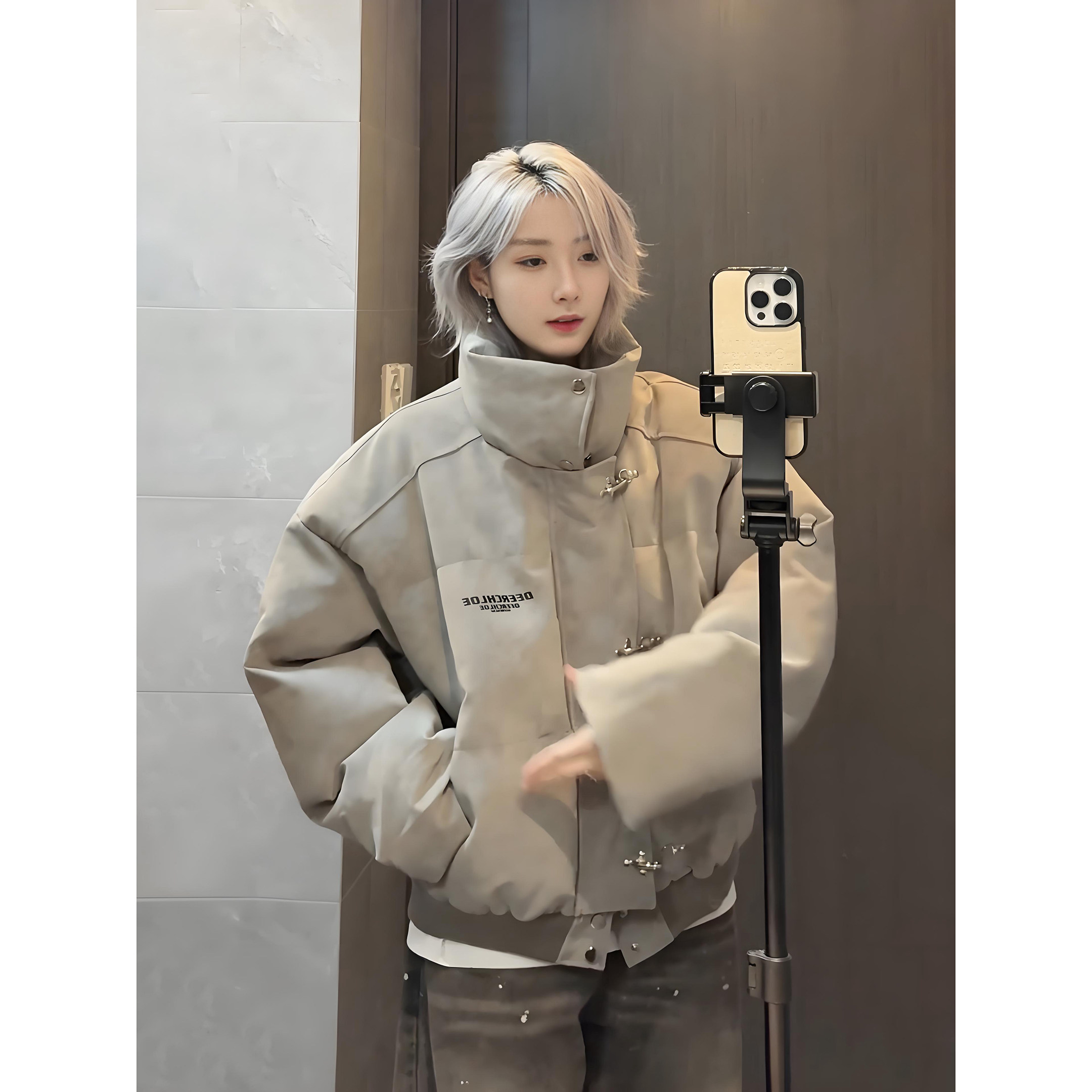 脏赃扎染美式羽绒棉服男女冬季加厚保暖棉衣外套新中式短款面包服