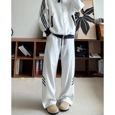 白灰色裤子男款秋季重磅运动卫裤