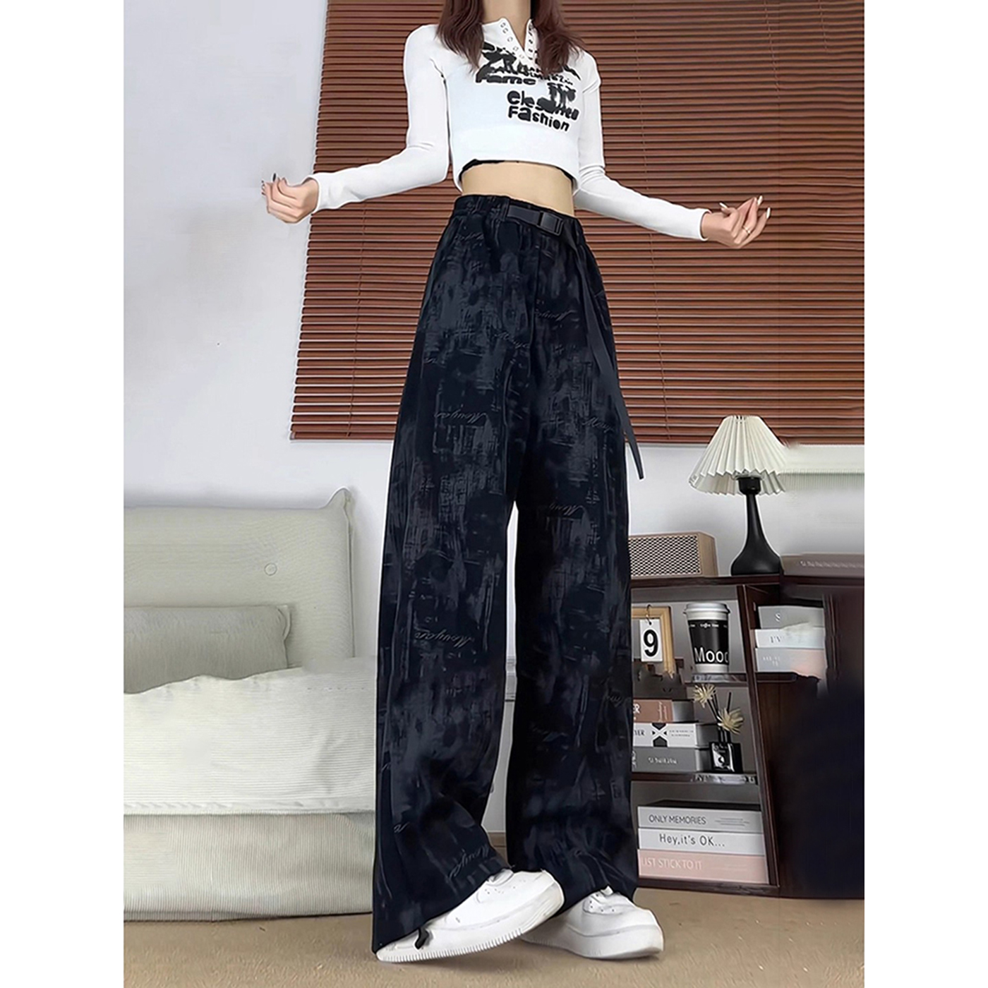 扎染加绒裤子男款秋冬慵懒风卫裤