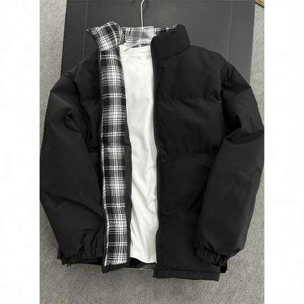 cleanfit美式晋江棉服男冬季保暖加厚棉衣外套格子拼接立领面包服