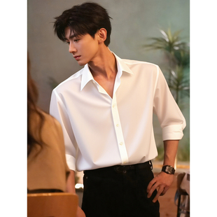 英伦风白色长袖衬衫男高级感痞帅西装衬衣内搭叠穿秋季人夫感外套