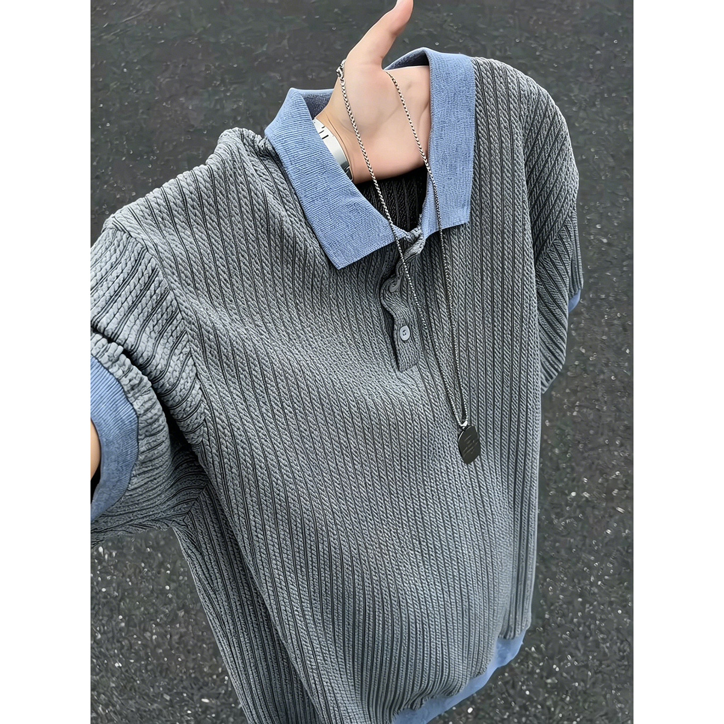 美式拼接短袖polo衫男款夏季图片