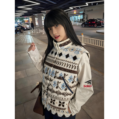 费尔岛双面穿棉服保暖摇粒绒外套