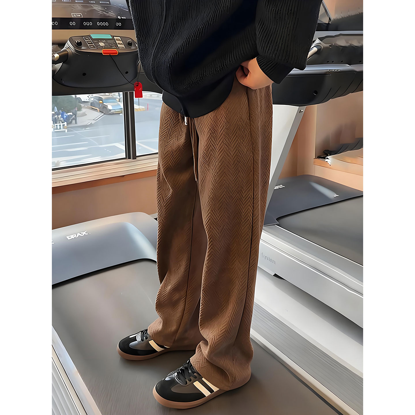 美拉德棕咖色裤子男加绒运动卫裤