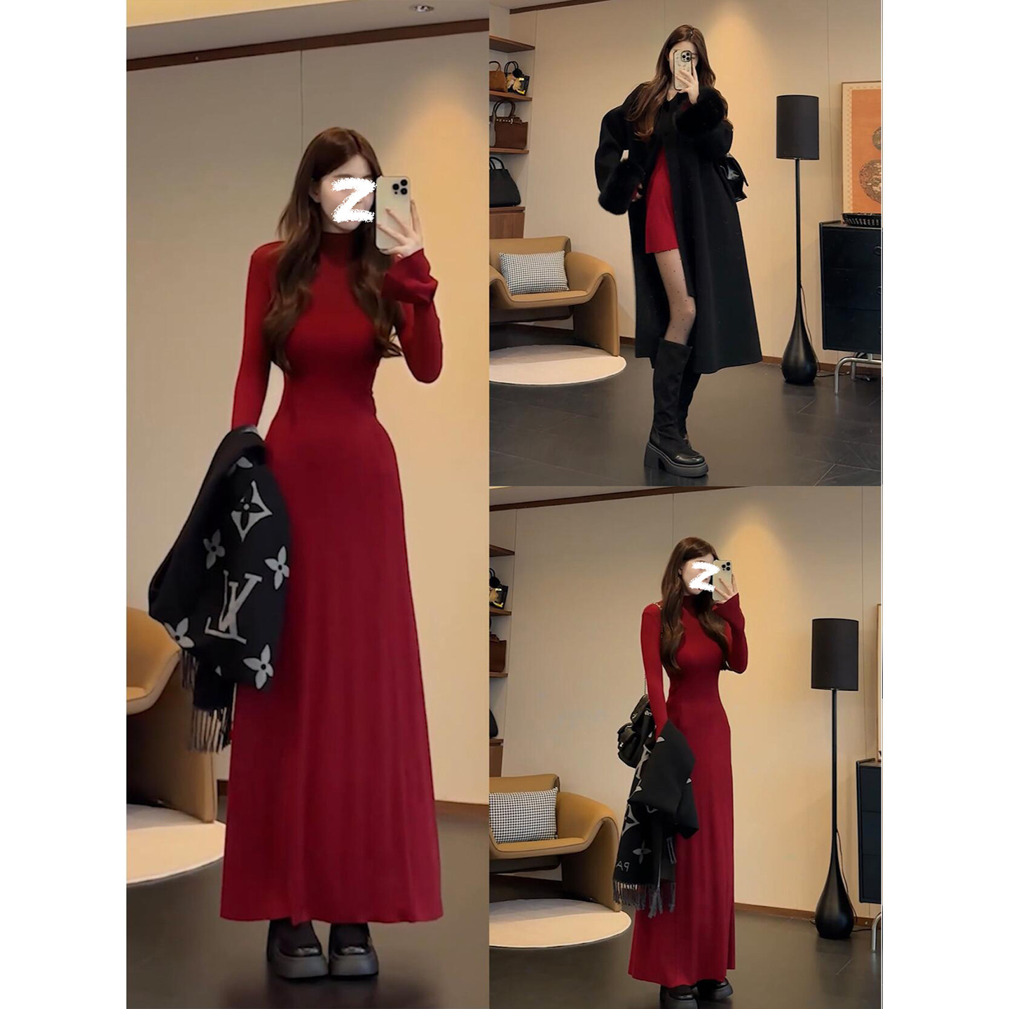 红色针织连衣裙【小红薯爆款】