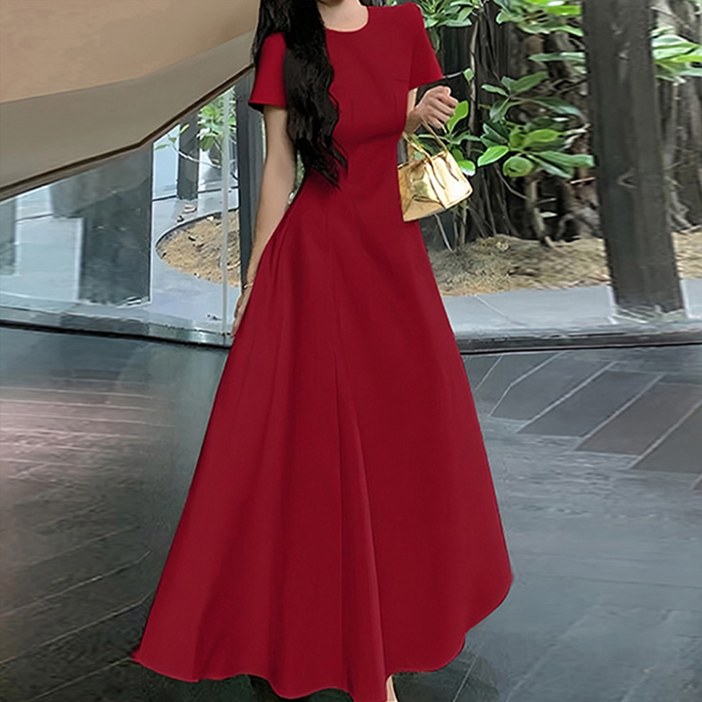 红色连衣裙女轻奢高级感订婚礼服长裙子敬酒服法式新款新娘便装夏 - 实物图