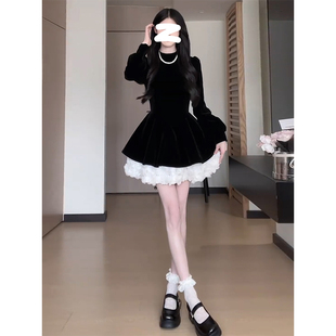 千金小黑裙高级感2025新款 黑色裙子秋冬季 连衣裙女蓬蓬裙气质冬装