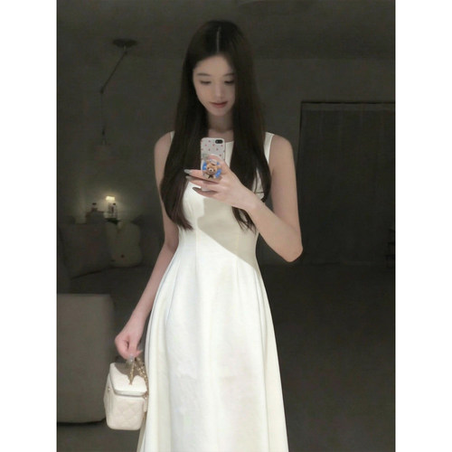 法式收腰小白裙伴娘高级感夏款