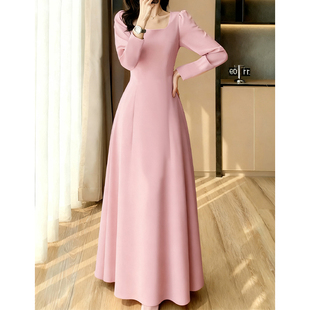 春秋伴娘服晚礼服2025新款 法式 轻奢高级感 粉色连衣裙女长款 秋冬季
