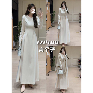 白色长袖连衣裙女高级小白裙绝美平时可穿伴娘礼服收腰裙子小个子