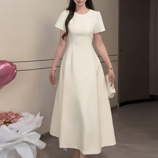 白色连衣裙女小个子绝美晚礼服法式初恋白月光领证登记长裙子夏天