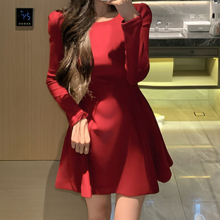 小礼服平时轻奢高级新款 新娘便装 裙子秋冬季 红色连衣裙女轻奢长袖