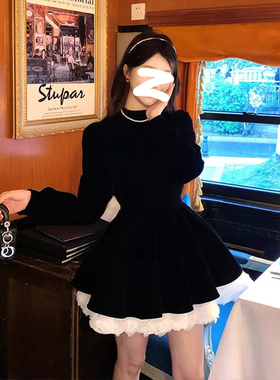 气质连衣裙女miu系千金冬装小黑裙生日晚礼服裙子秋冬季短款新款