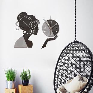 墙贴DIY074 挂钟卧室现代时尚 仕启家居创意 女孩镜面亚克力钟静音